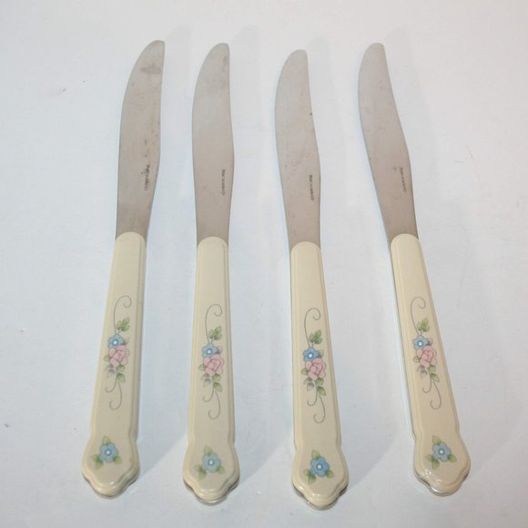 Pfaltzgraff Dining 4 Pfaltzgraff Tea Rose Knife 8 Stainless Flatware Plastic Handle Poshmark